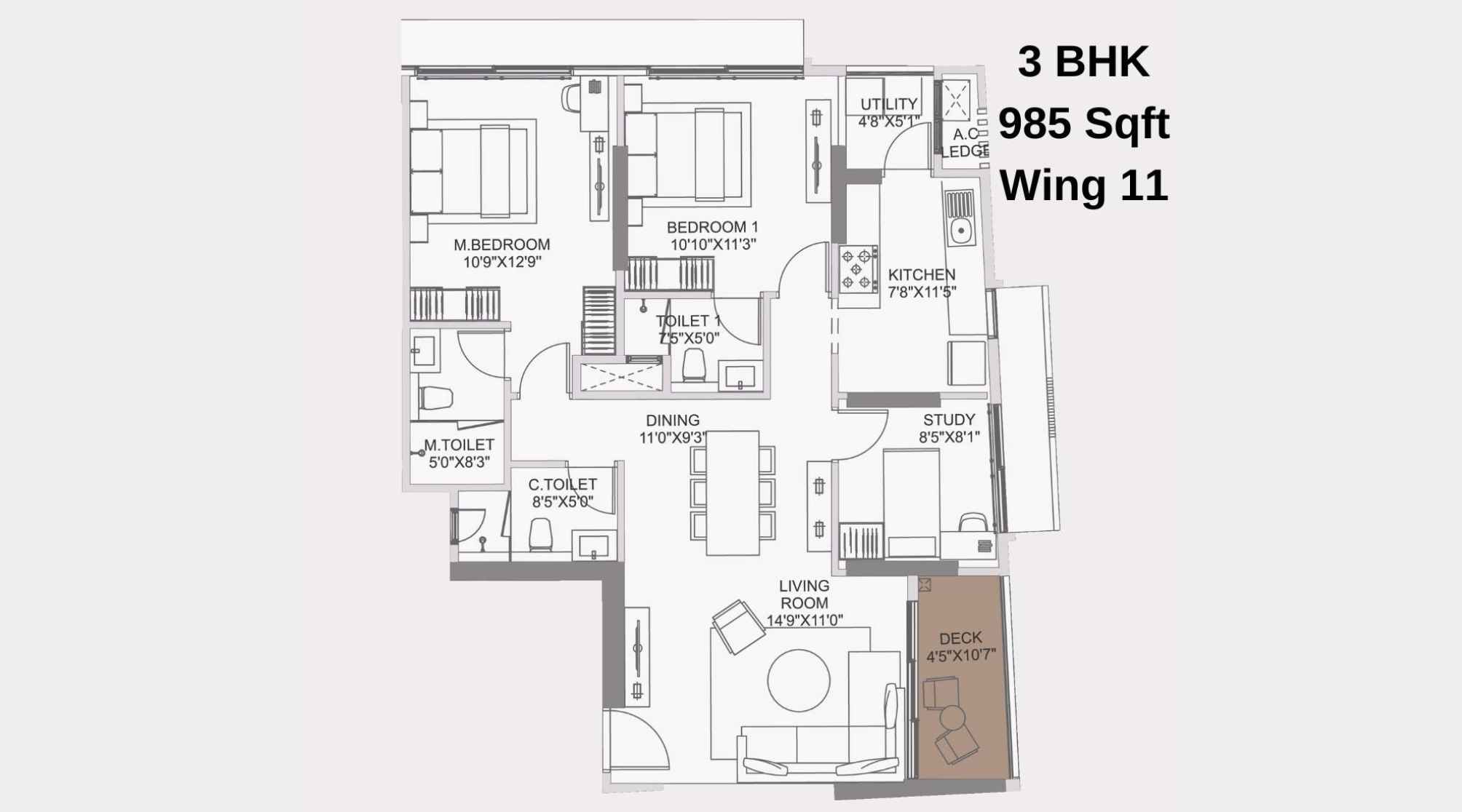 Adani-10-BKC-Floor-Plan-Zone-C-Wing-11-Unit-2-3-BHK-985-Sqft