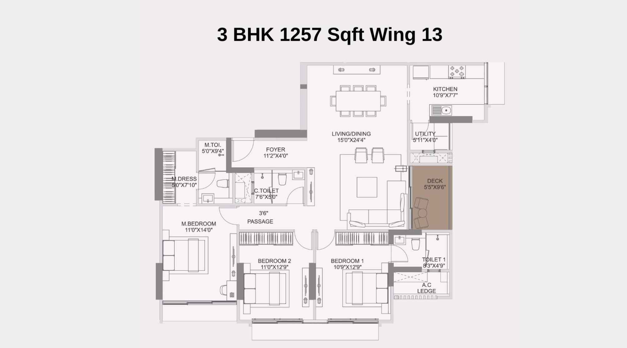Adani-10-BKC-Floor-Plan-Zone-C-Wing-13-Unit-2-3-BHK-1257-Sqft