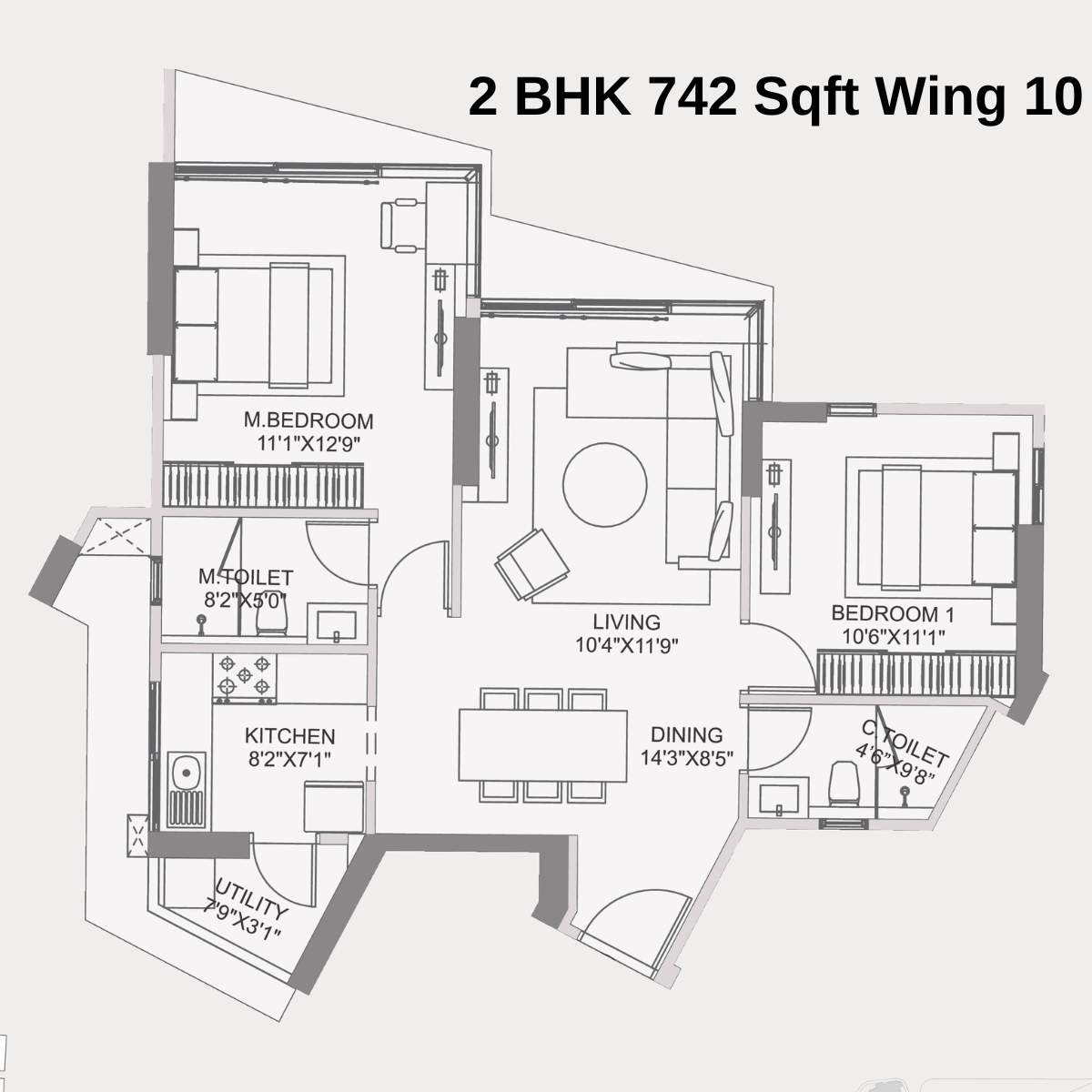 Adani-10-BKC-Floor-Plan-Zone-C-Wing-10-Unit-1-2-BHK-742-Sqft