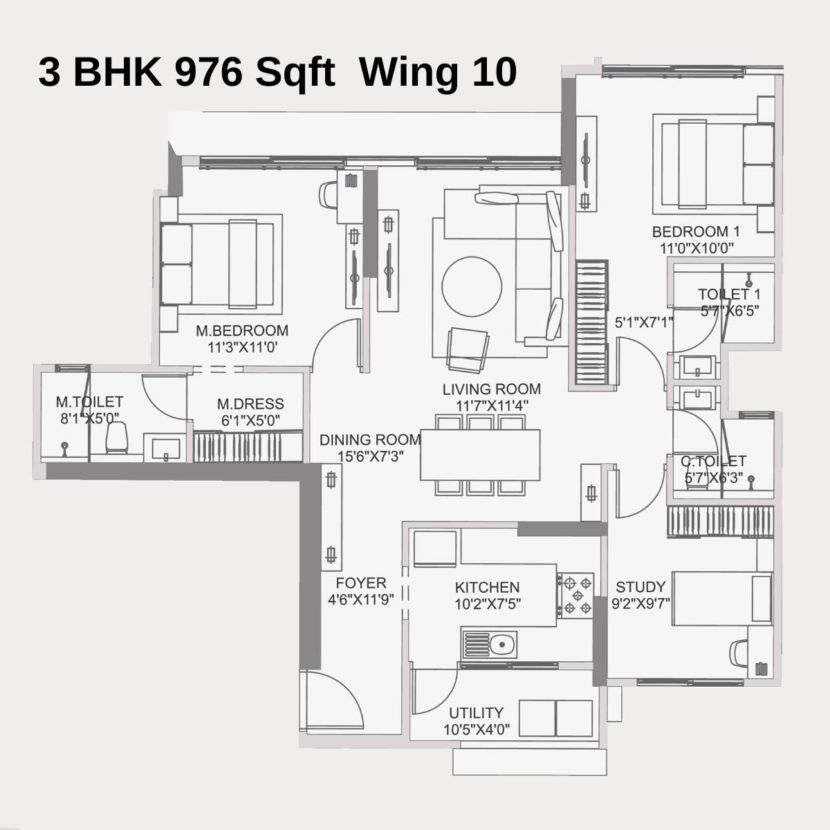 Adani-10-BKC-Floor-Plan-Zone-C-Wing-10-Unit-2-3-BHK-976-Sqft