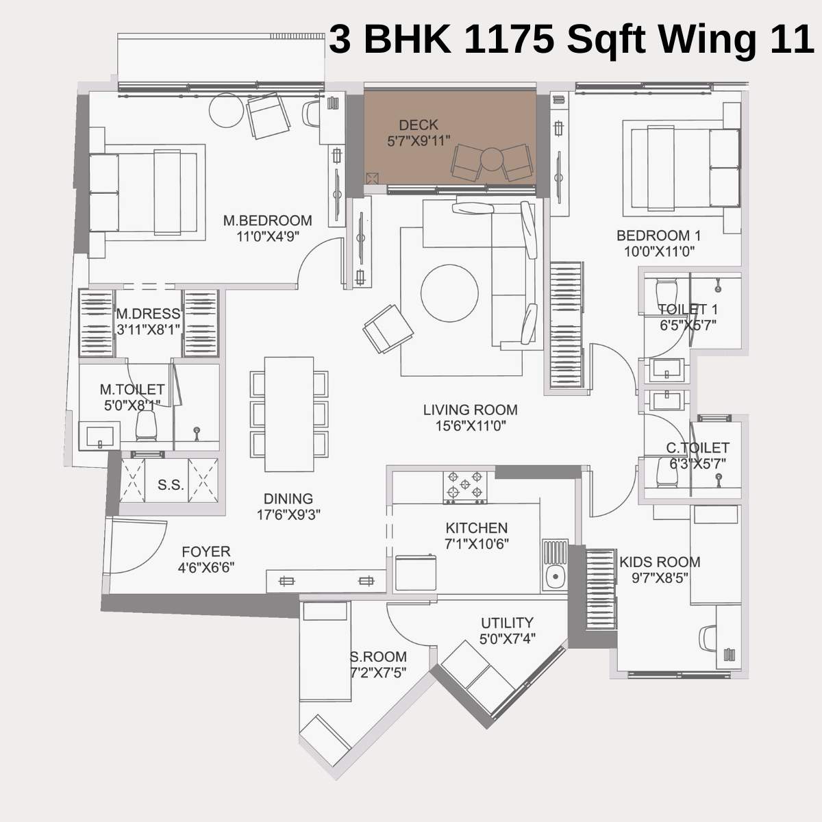 Adani-10-BKC-Floor-Plan-Zone-C-Wing-11-Unit-3-3-BHK-1175-Sqft