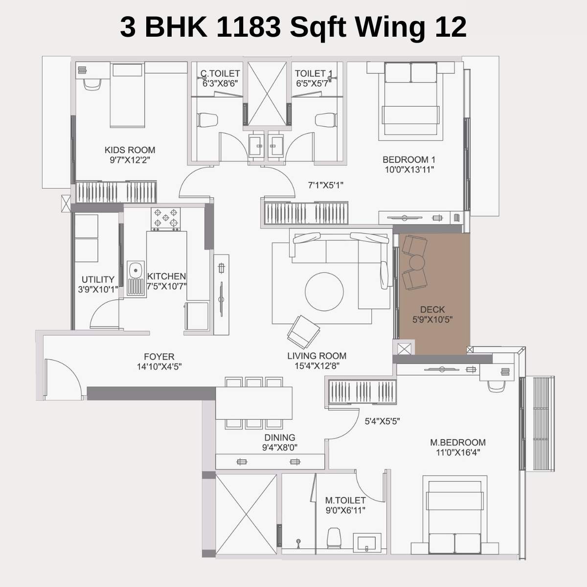 Adani-10-BKC-Floor-Plan-Zone-C-Wing-12-Unit-1-3-BHK-1183-Sqft