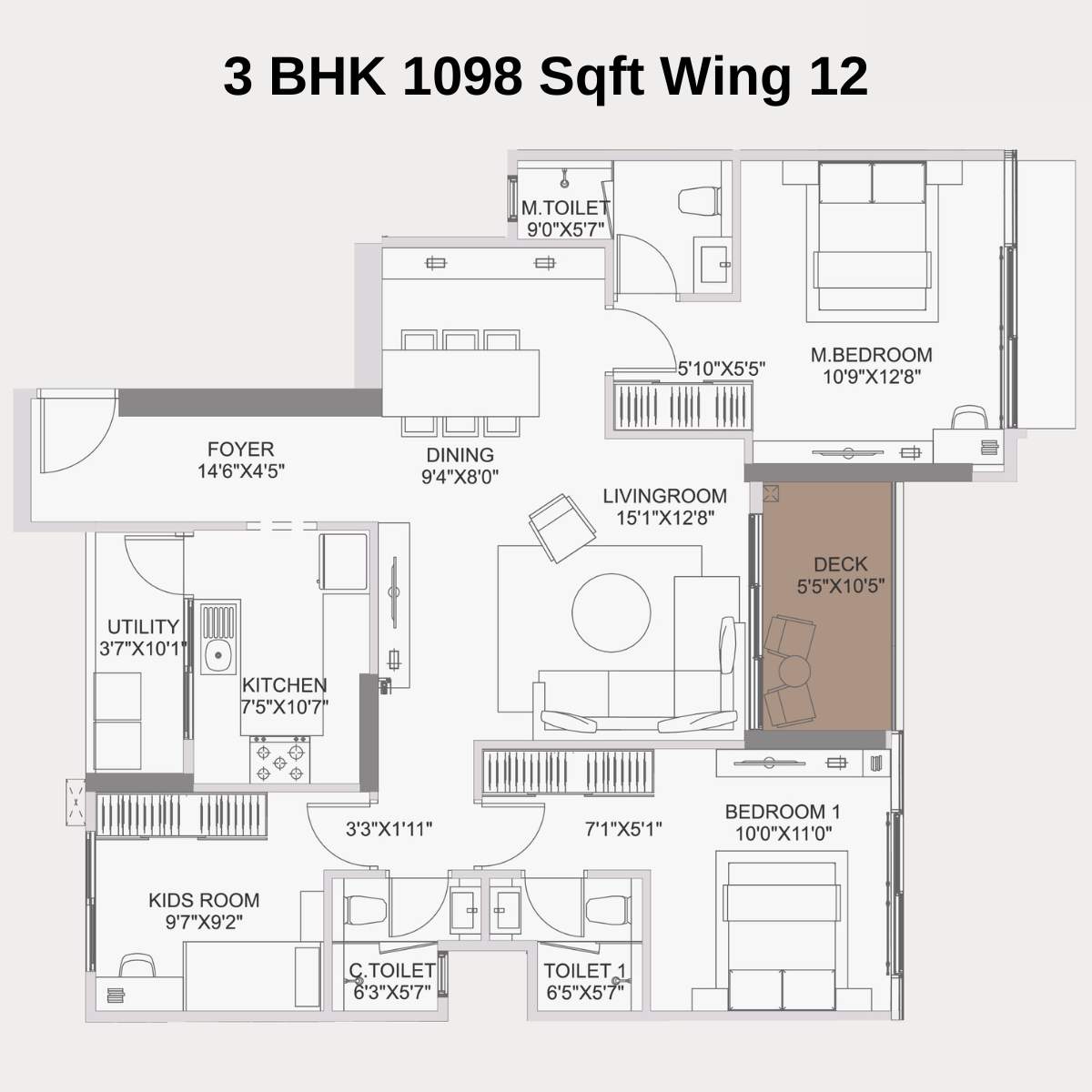 Adani-10-BKC-Floor-Plan-Zone-C-Wing-12-Unit-2-3-BHK-1098-Sqft