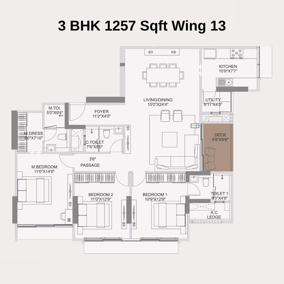 Adani-10-BKC-Floor-Plan-Zone-C-Wing-13-Unit-2-3-BHK-1257-Sqft