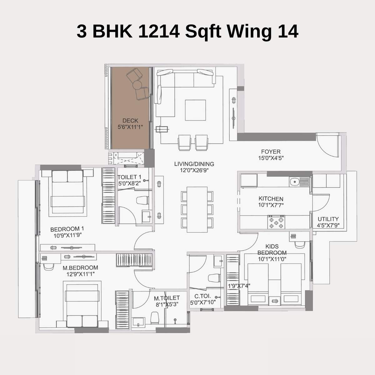 Adani-10-BKC-Floor-Plan-Zone-C-Wing-14-Unit-1-3-BHK-1214-Sqft