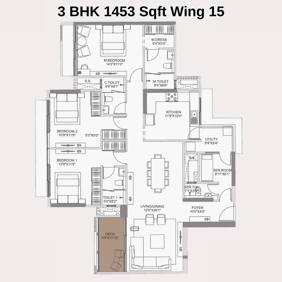 Adani-10-BKC-Floor-Plan-Zone-C-Wing-15-Unit-2-3-BHK-1453-Sqft